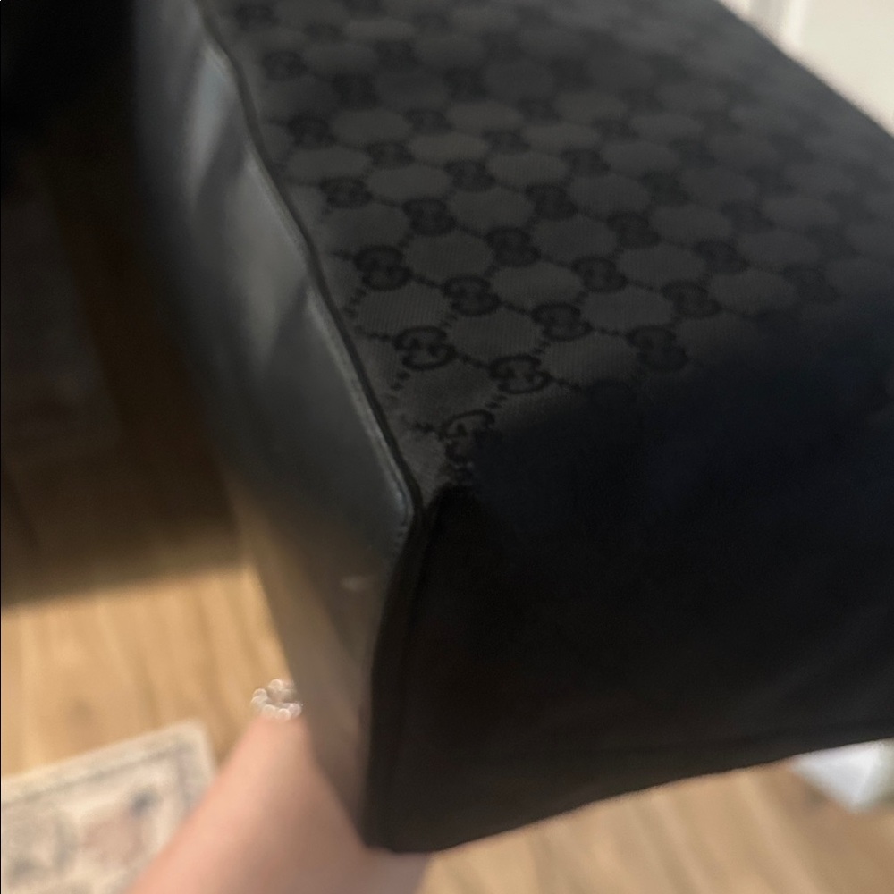 GUCCI 🖤 Black Monogram GG Canvas Vintage Tote black-gold 16x15x6 inch Authentic - Picture 6 of 11